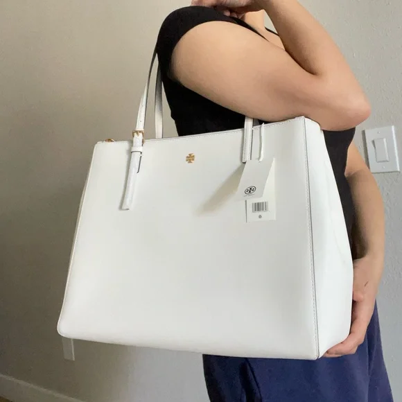 New , tory burch Emerson large double sip tote shoulder bag 134837 ivory - Picture 16 of 17